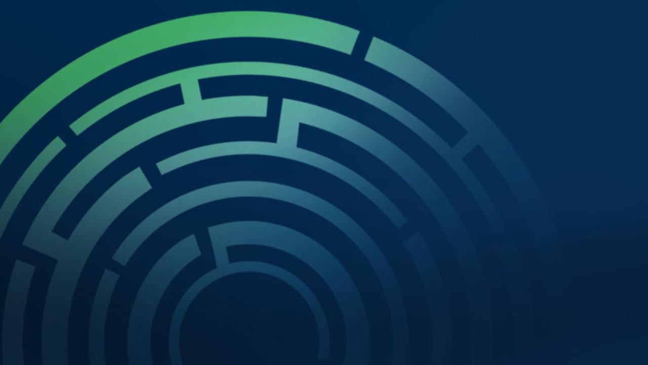 abstract image of light green circular maze on a blue background