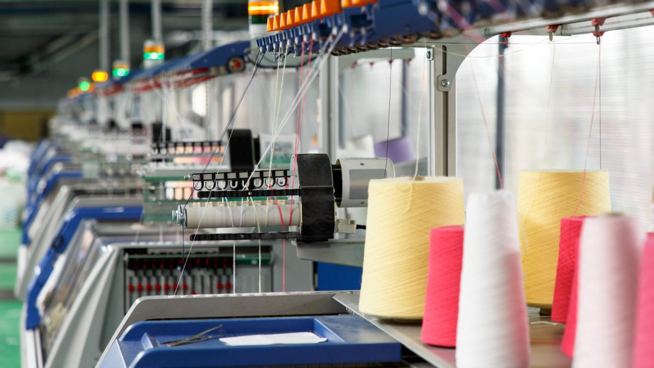 spools of thread in a factory