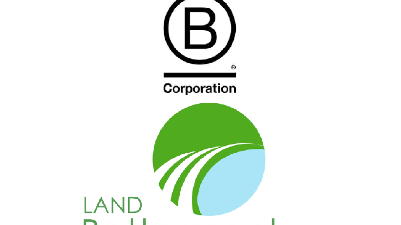 B corp logo and Land Betterment Logo