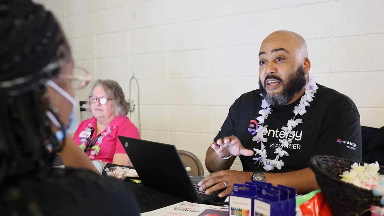 people working at an event