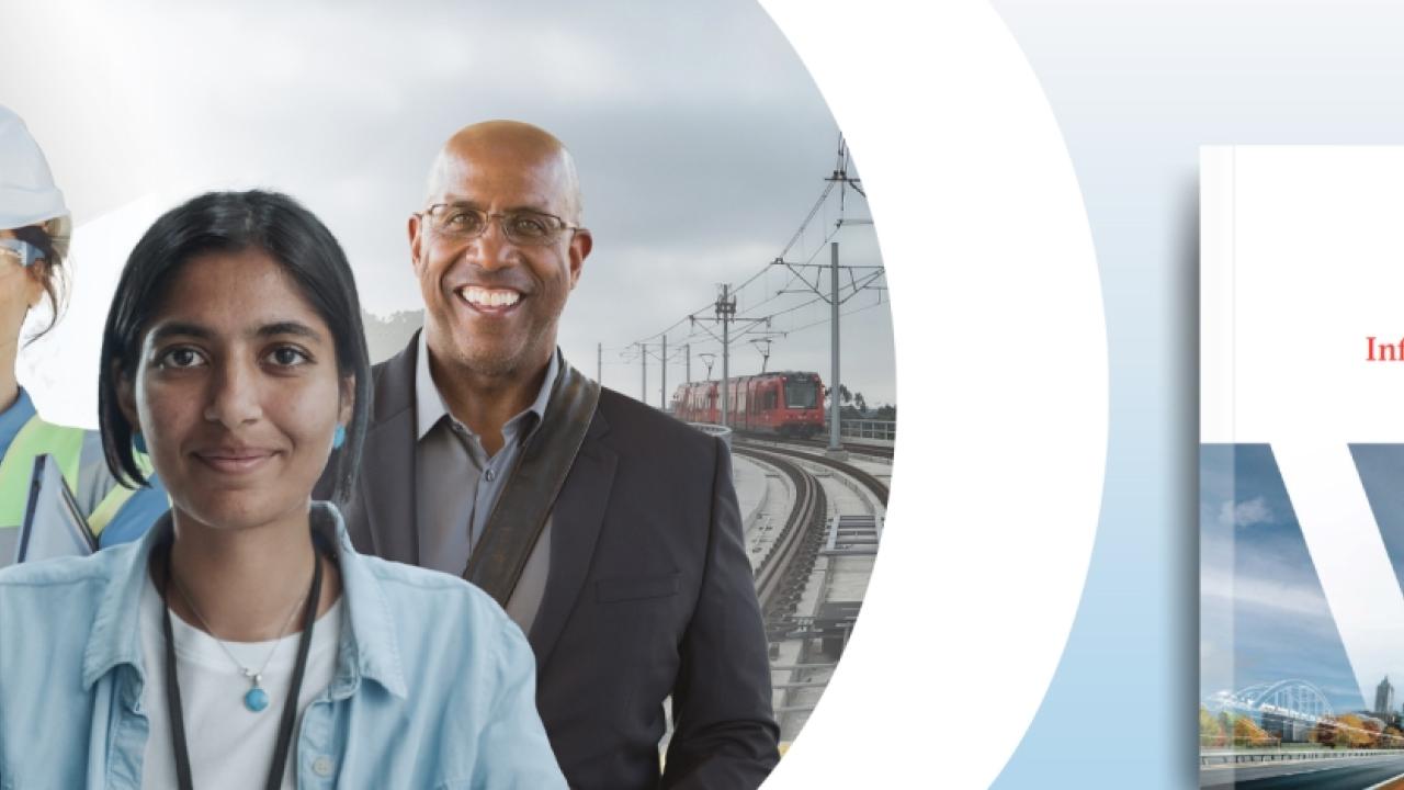 Construction worker, doctor and businessman pictured next to WSP Infrastructure index report
