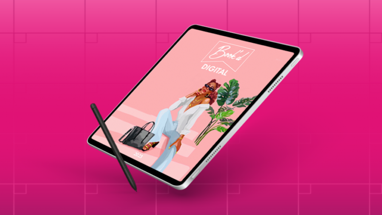Tablet with Book'd logo and art 