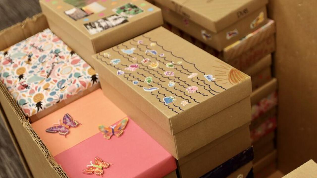 stack of decorated boxes