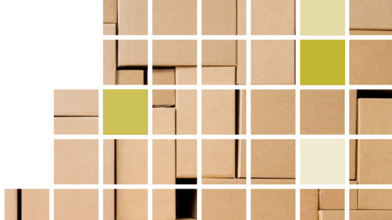 A white grid over a stack of differently shaped boxes