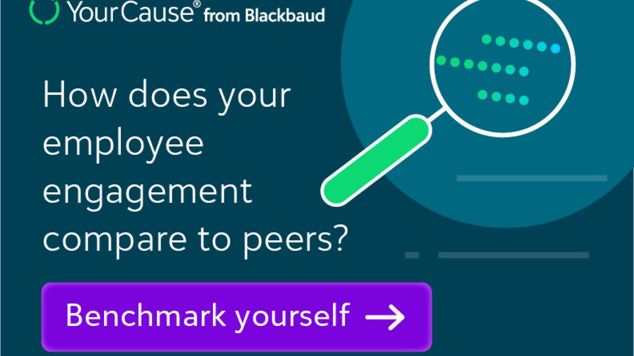 "how does your employee engagement compare to peers? Benchmark yourself" with Blackbaud logo