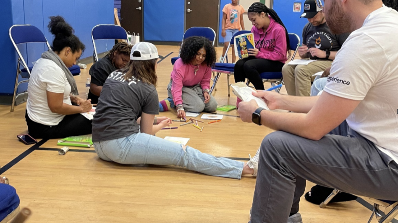 Participants on the floor at a workshop