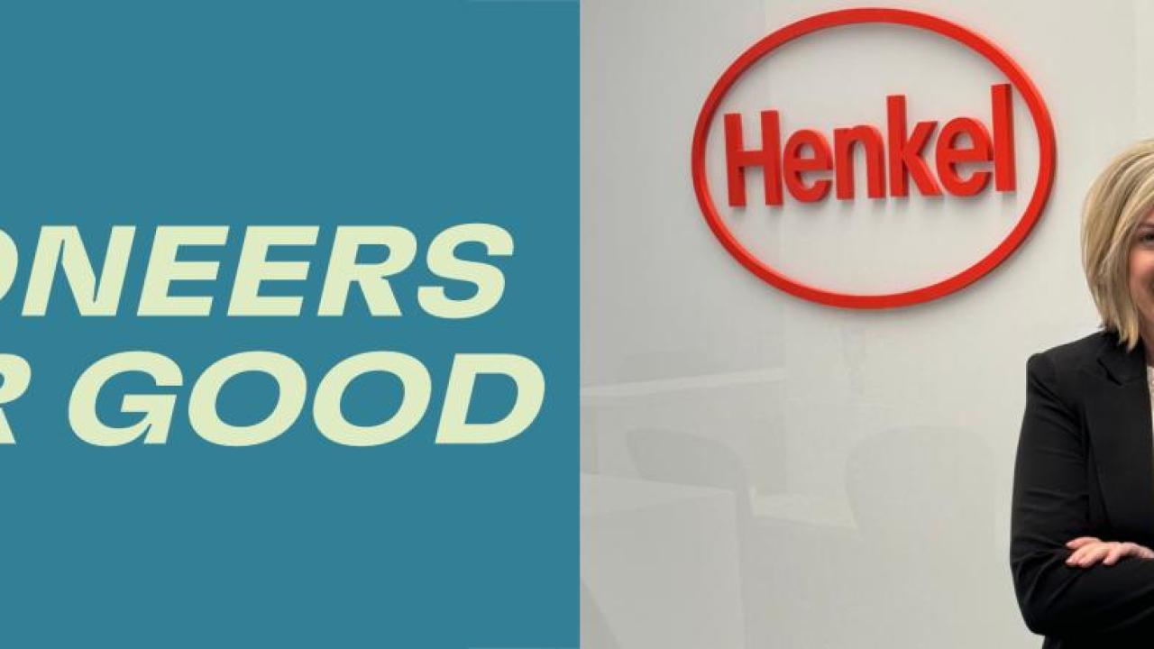  “Pioneers for Good.” Cassie Ross next to a Henkel Logo