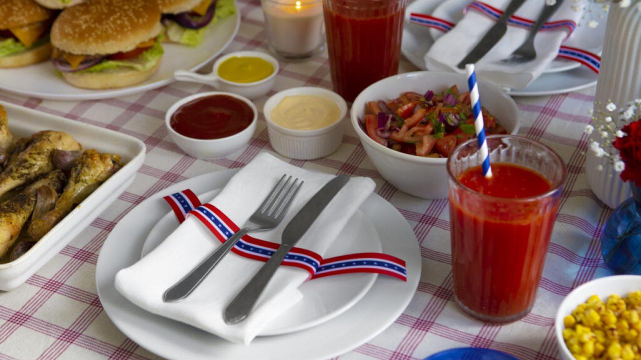 red, white and blue table spread