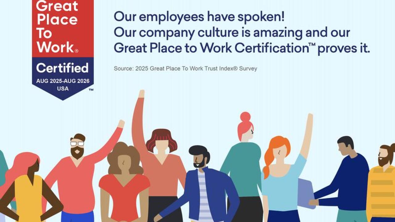 Our employees have spoken! Our company culture is amazing and our Great Place to Work Certification proves it.
