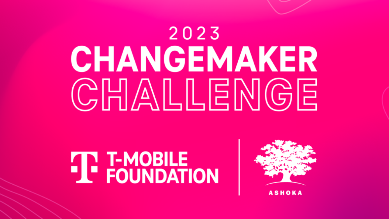 On a pick background "2023 Changemaker challenge" and TMobile foundation logo