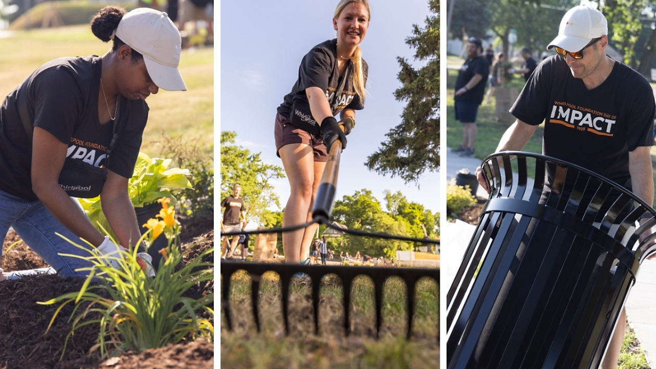 Collage of volunteers doing work