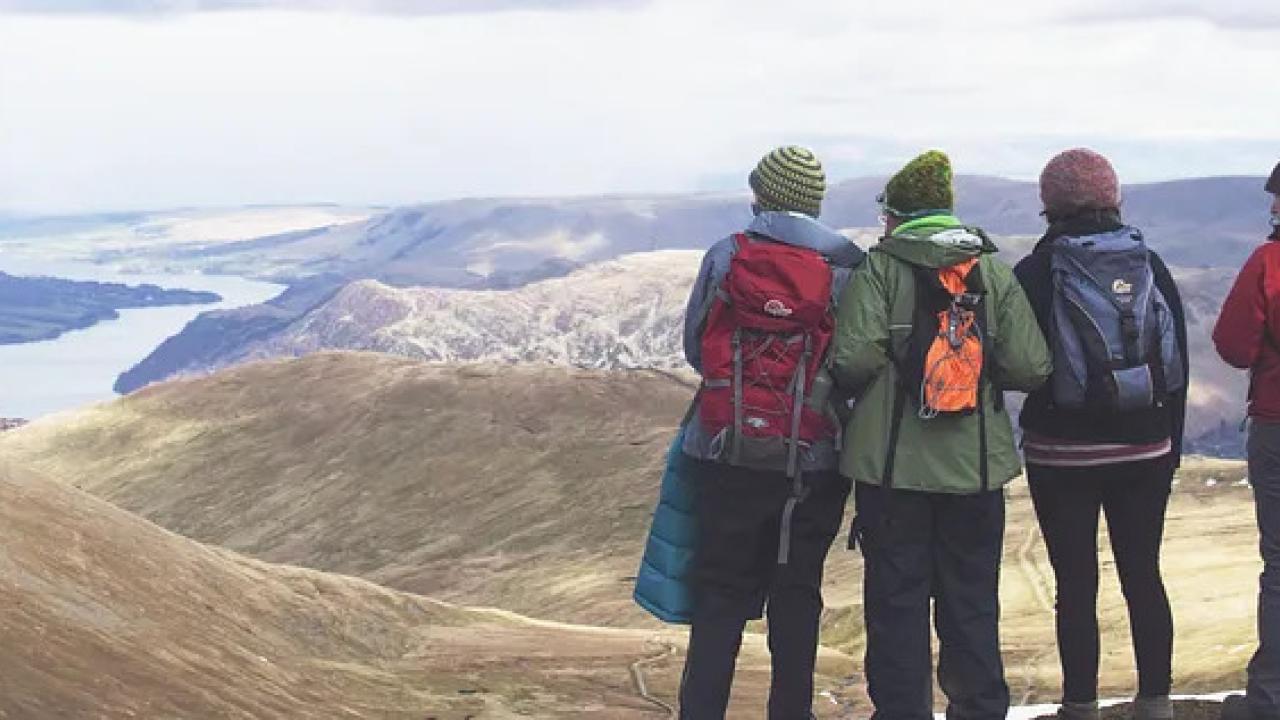 group of hikers in the mountains