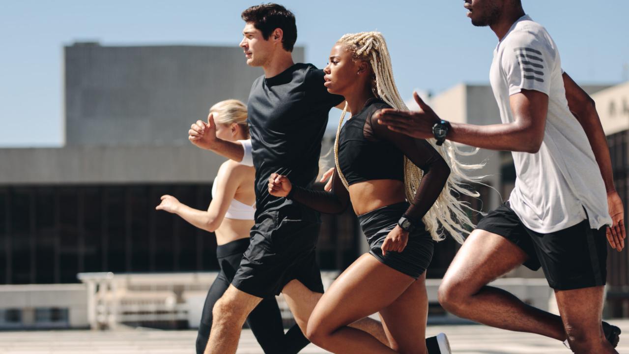 Runners in athletic clothing
