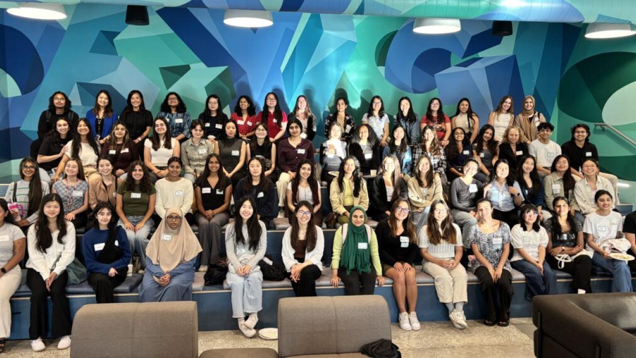 A large seated group