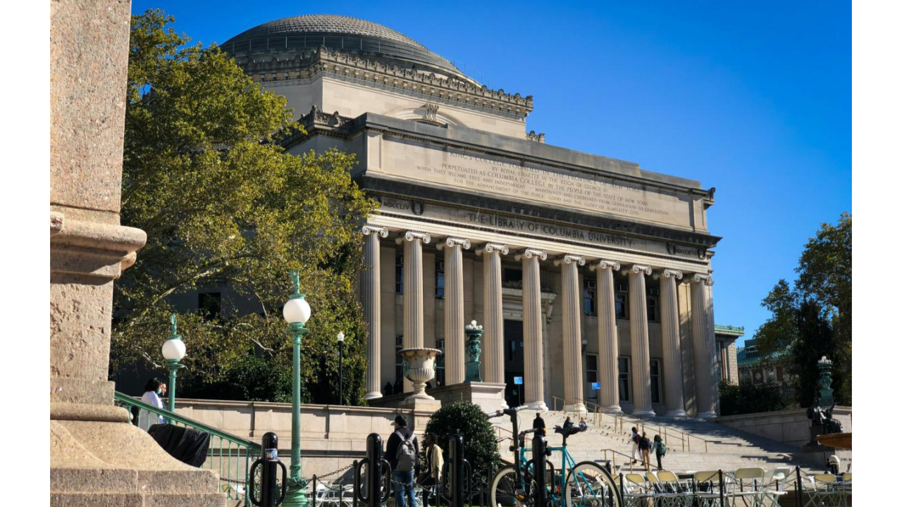 Columbia University building and students