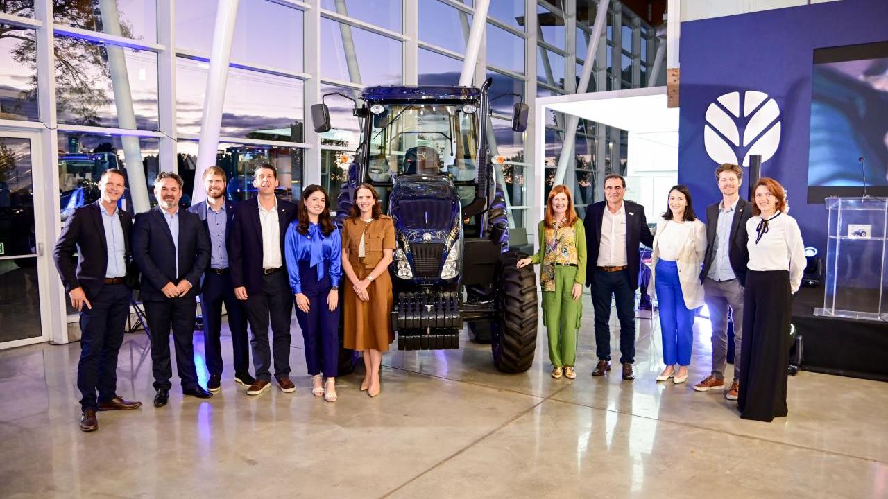 group photo around tractor