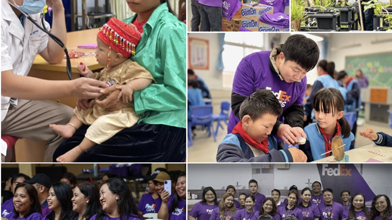 collage of FedEx employees volunteering