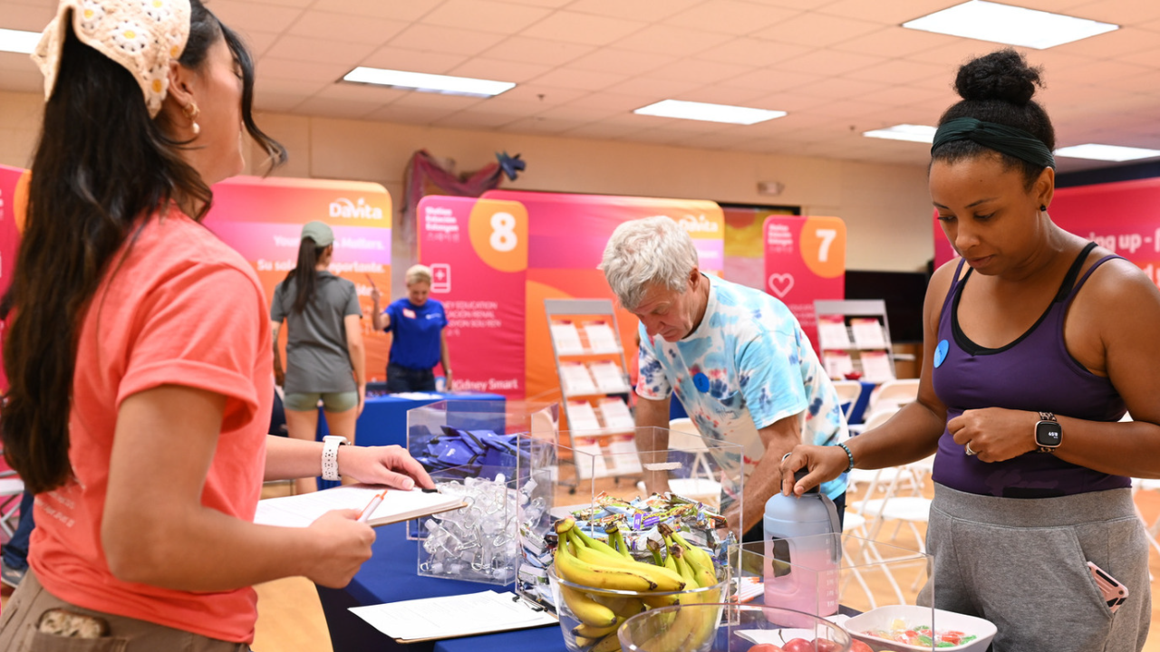 people at a blood draw station