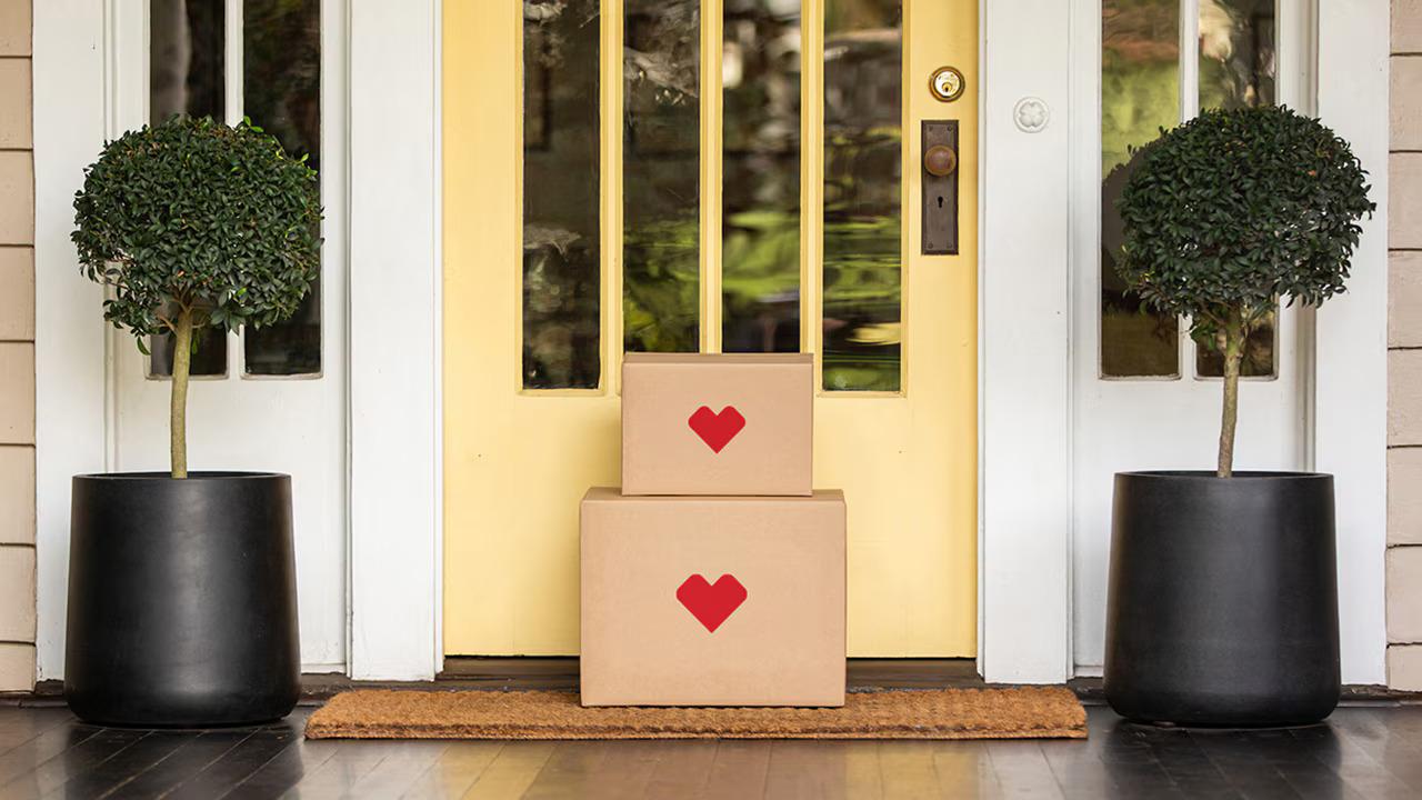 CVS Health sustainable packaging shown on a doorstep.I