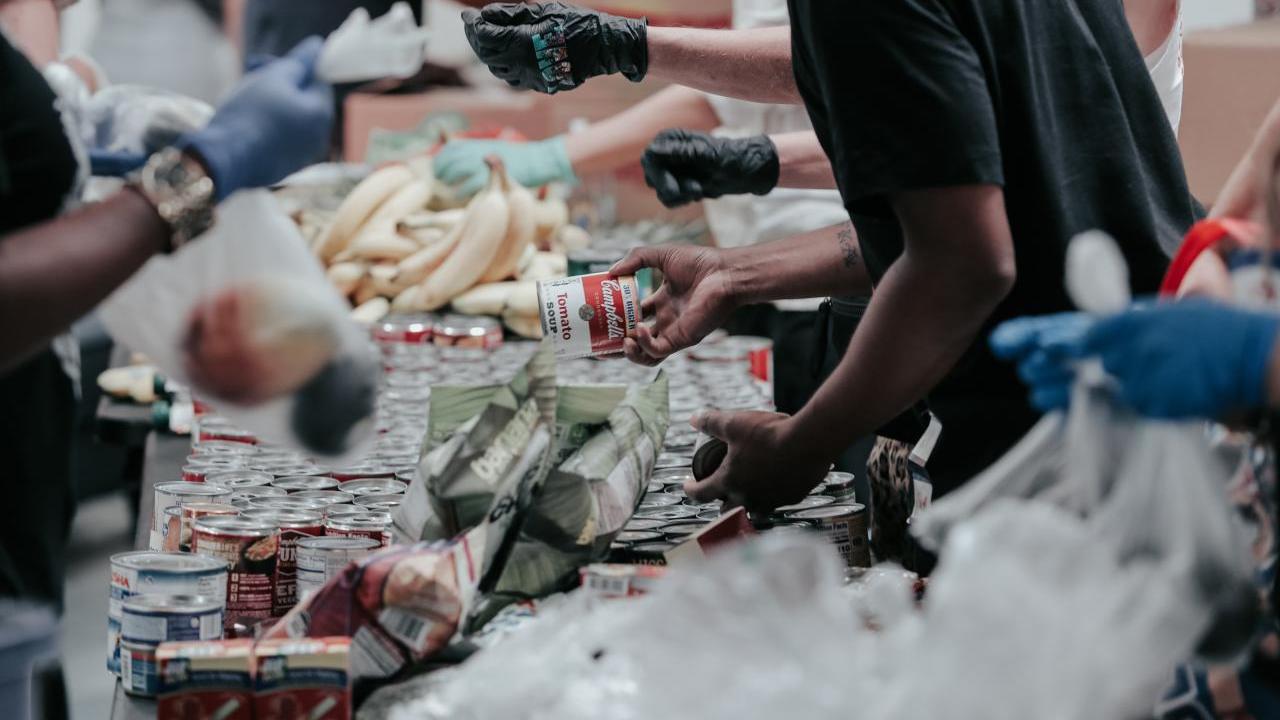 volunteers sorting donations