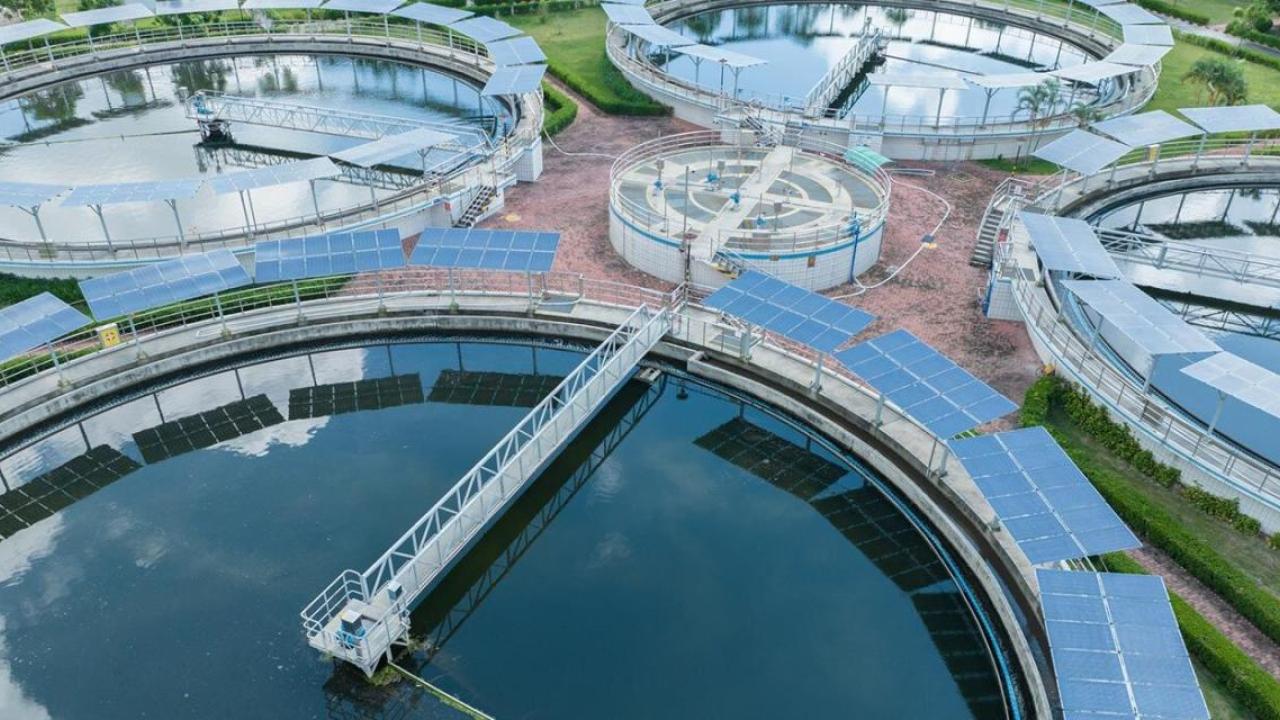 Wastewater treatment plant aerial view