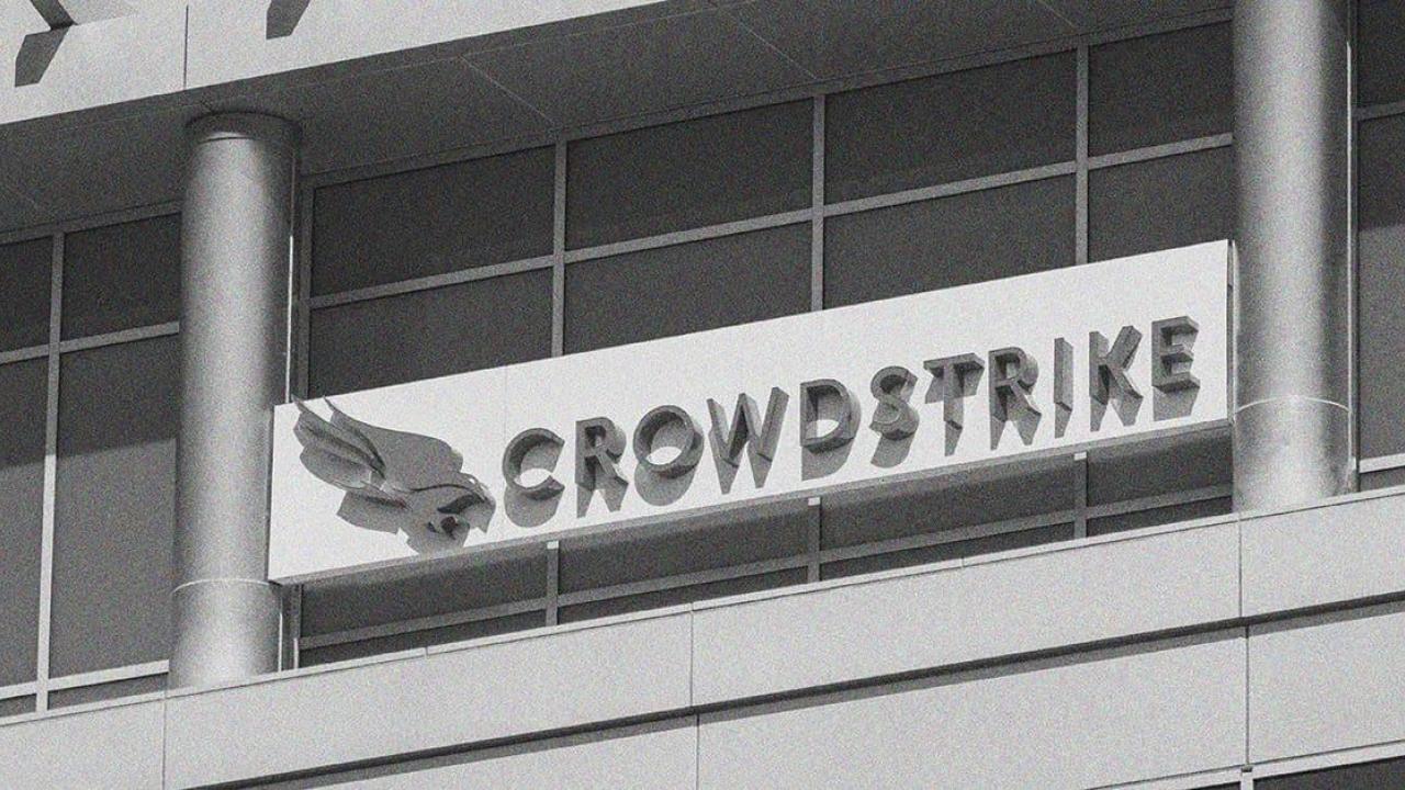 "Crowdstrike" sign on the side of a building