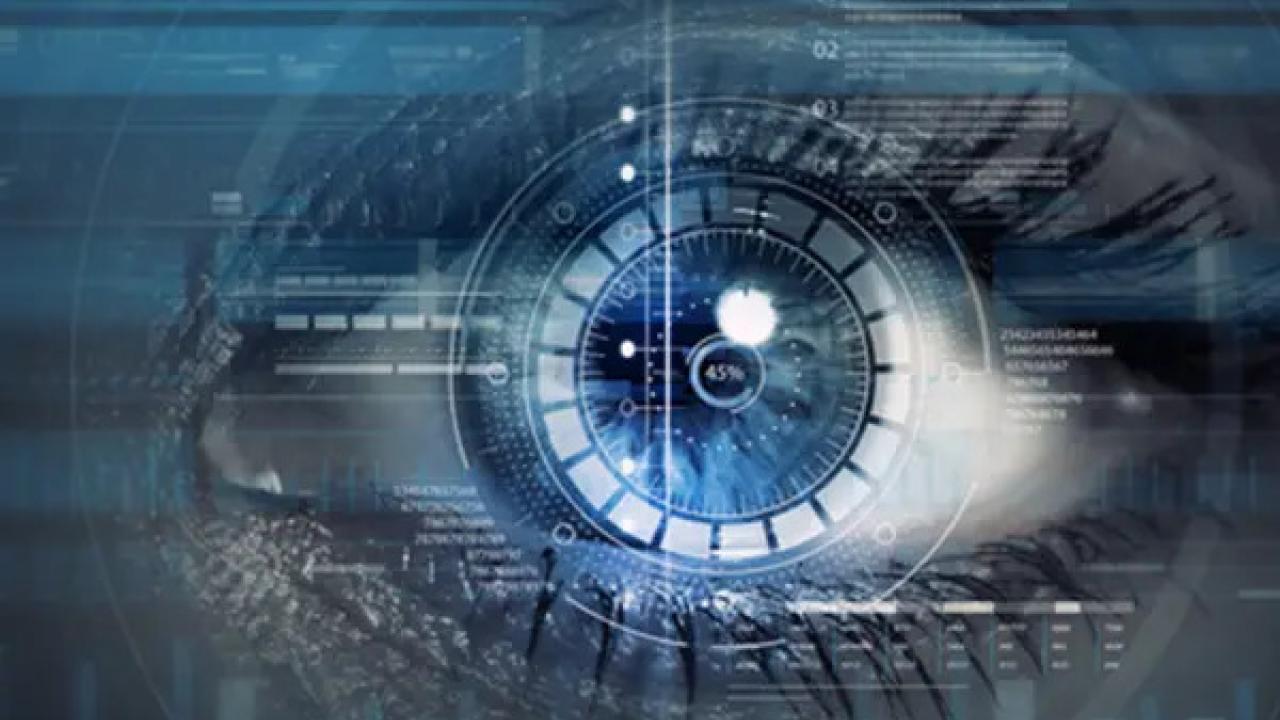 Close up of an eye with digital effects on top.