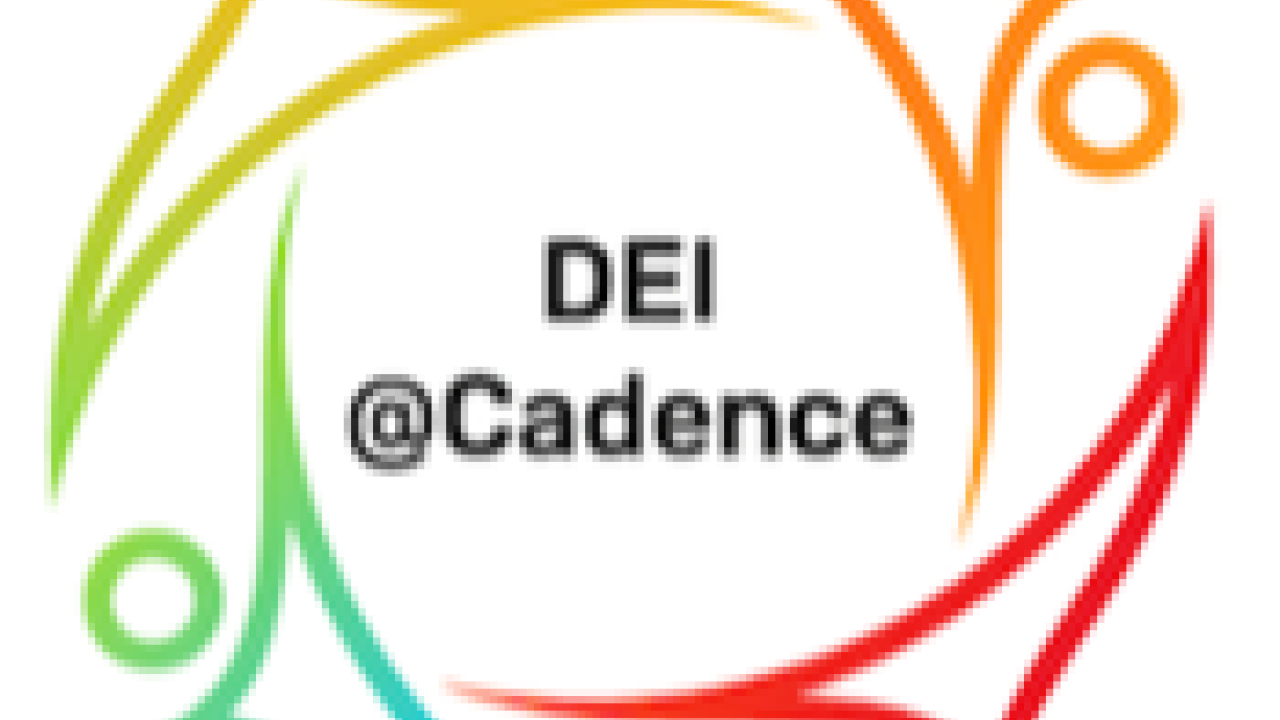 DEI at Cadence surrounded with four abstract colorful images
