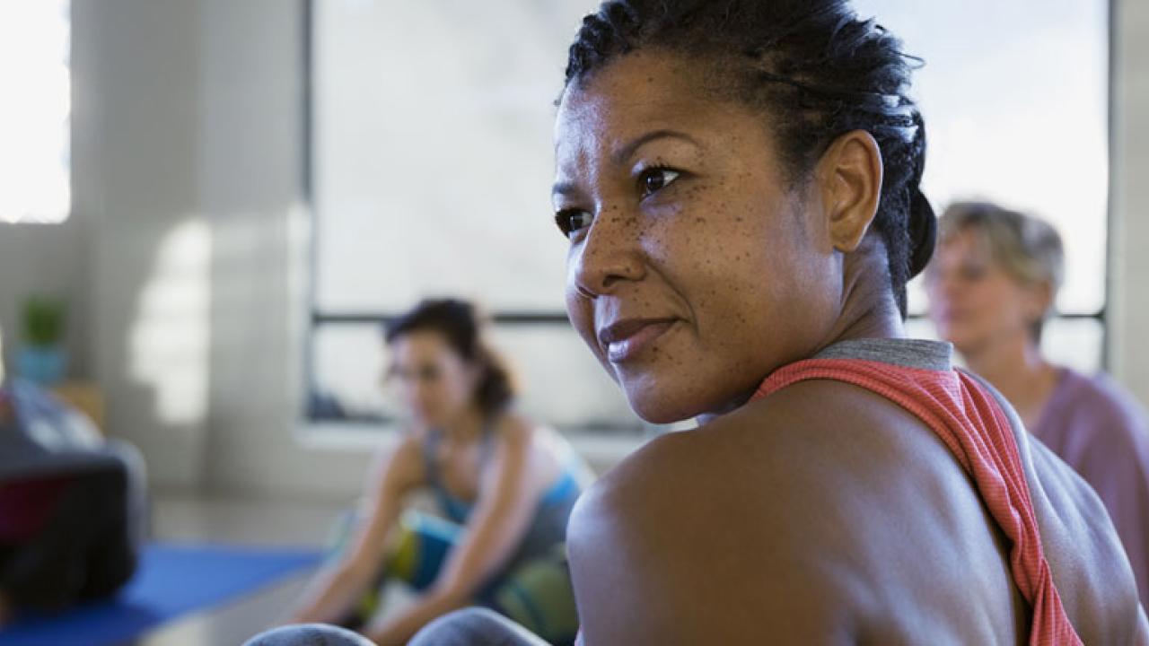People seated for an exercise class