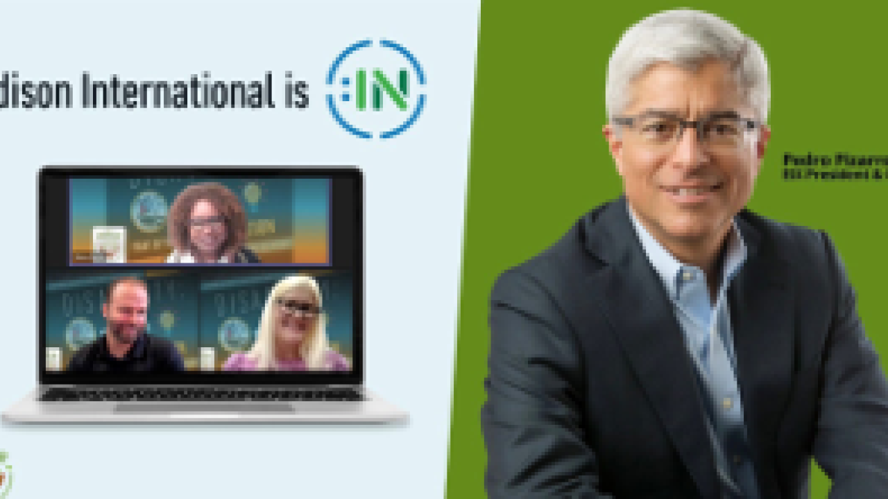 Pedro Pizarro split screen with "Edison international is IN"