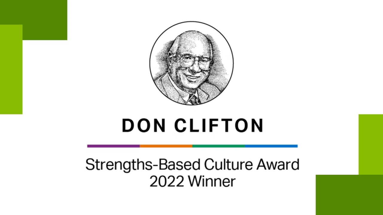 Don Clifton Image and text: Strengths-Based Culture Award 2022 Winner
