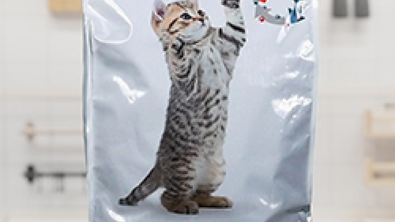 pet food bag featuring a kitten and the words Recyclable Packaging: Get in the Loop