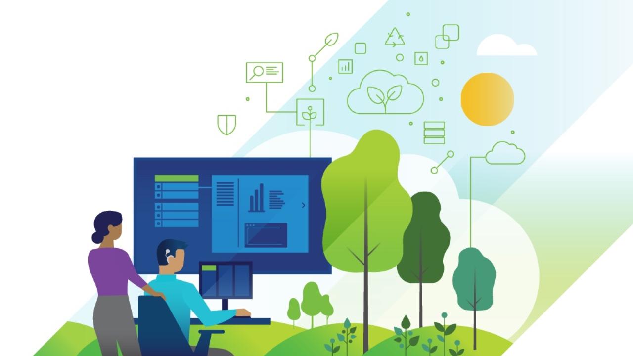 drawing of two people working at a computer