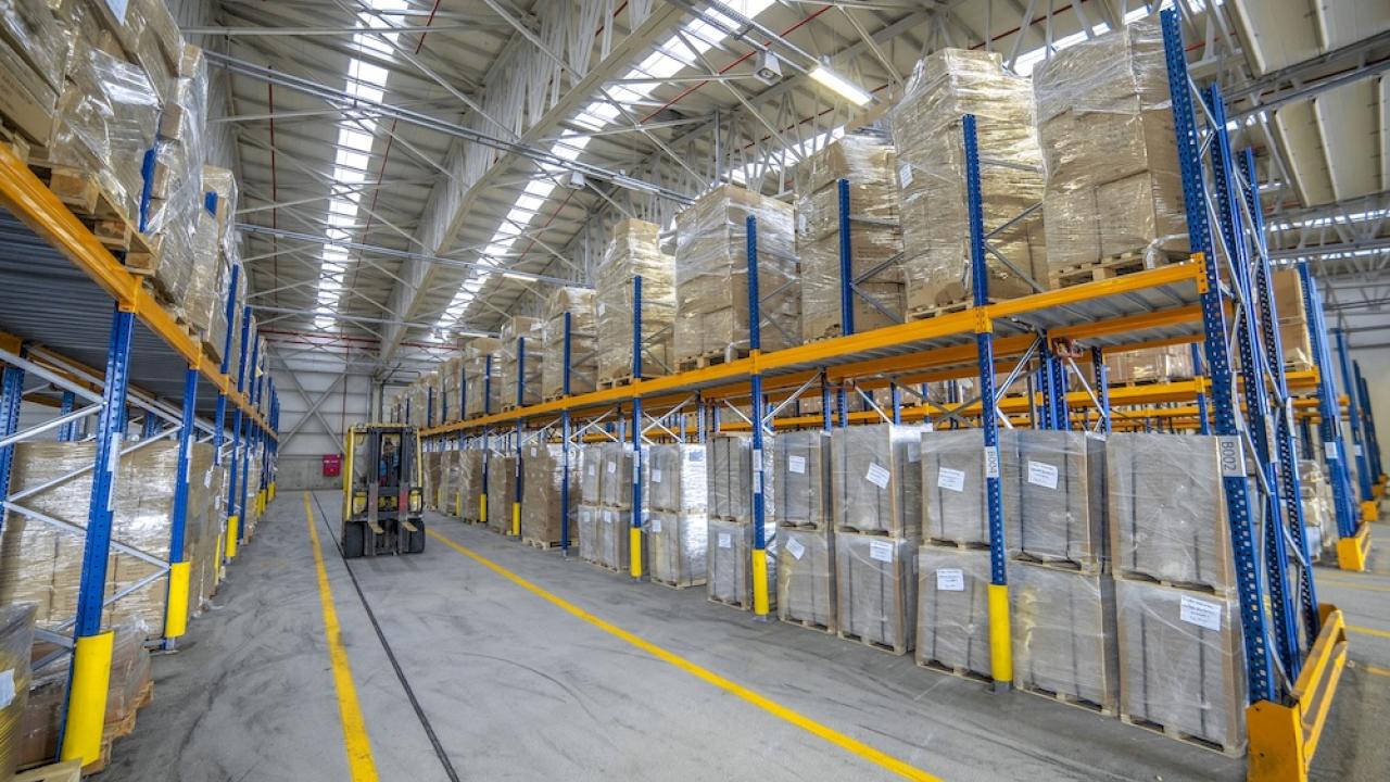 Forklift inside warehouse
