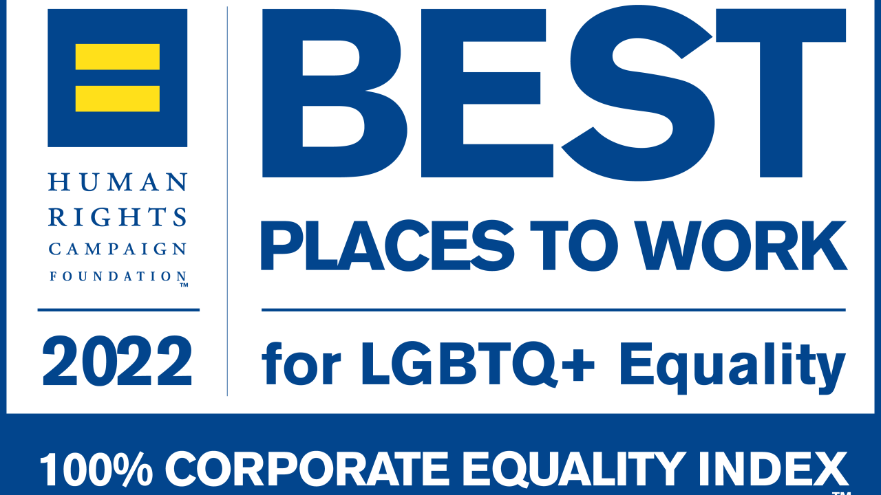 "BEST Places to Work for LGBTQ+ Equality. 100% Corporate Equality Index" logo