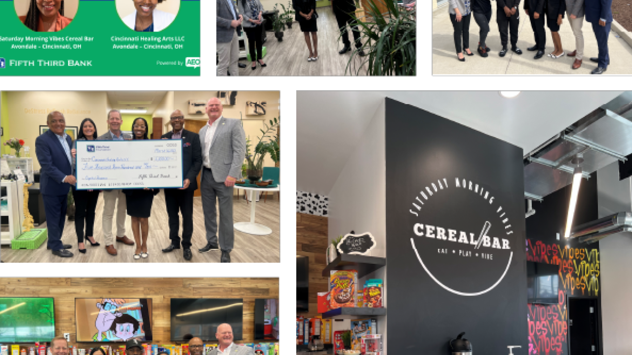 Collage of photos with text that reads "Congratulations! Empowering Black Futures Capital Readiness Grant Awardees. Arielle Nelson and Jamila Maddox