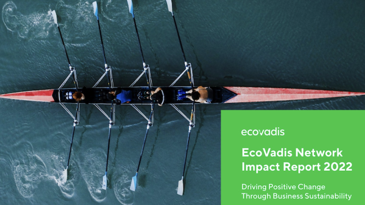 EcoVadis: Network Impact Report 2022; Driving Positive Change through business sustainability. Image of a 4 man scull crew.
