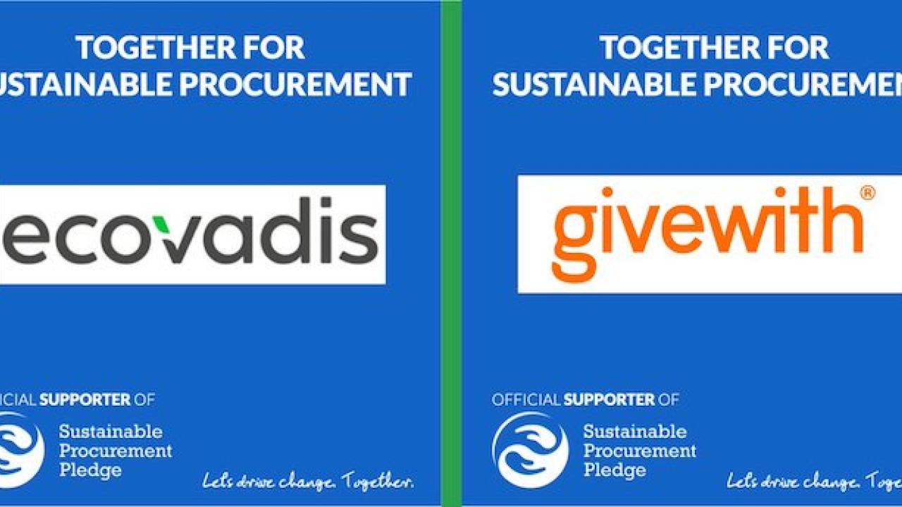 TOGETHER FOR SUSTAINABLE PROCUREMENT ecovadis OFFICIAL SUPPORTER OF Sustainable Procurement Pledge Lets drive change Together. TOGETHER FOR SUSTAINABLE PROCUREMENT givewith OFFICIAL SUPPORTER OF Sustainable Procurement Pledge