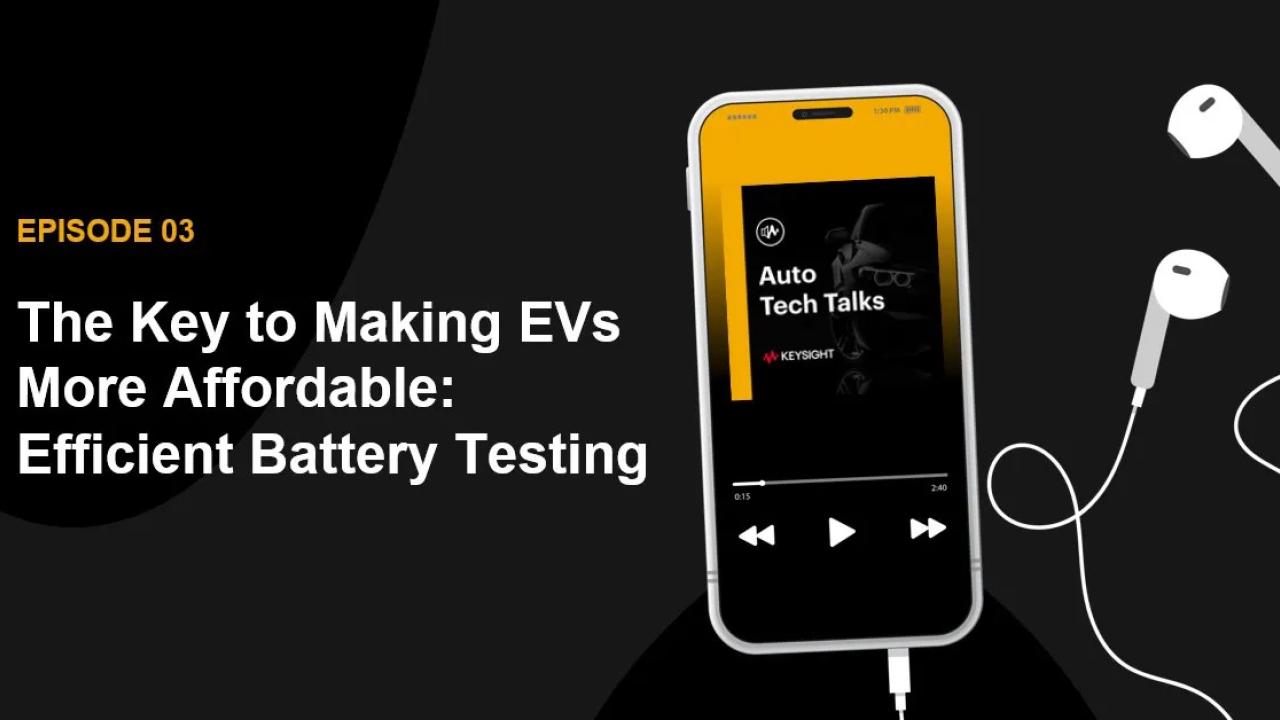 Episode #3 The key to making EVs more affordable. To the right a cell phone with headphones plugged in.