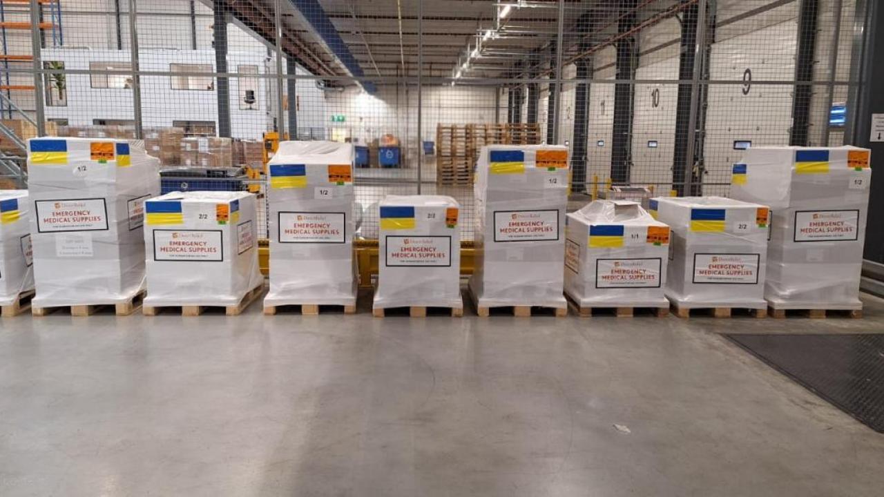 The first donation from Direct Relief’s German subsidiary arrived in Lviv Ukraine on Nov 1, 2025, with antibiotics from Bayer.  