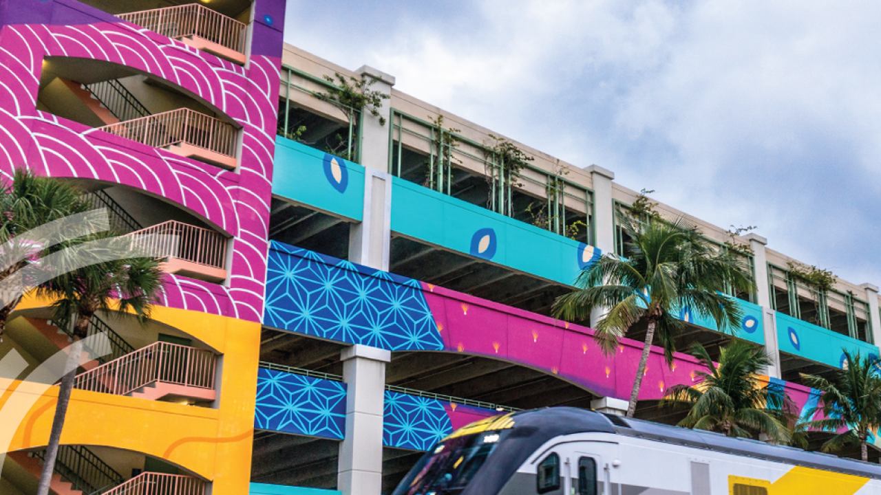 brightly painted parking garage