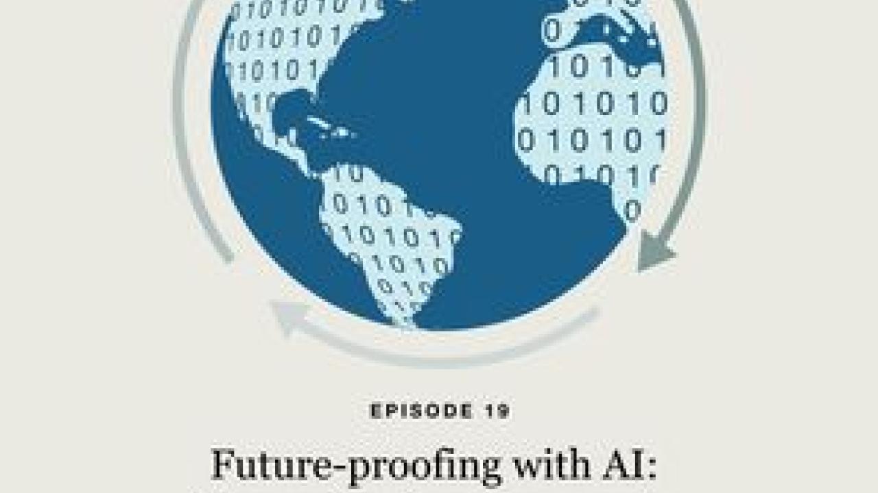 "Future-proofing with AI: the academics view - part 1" with drawing of globe