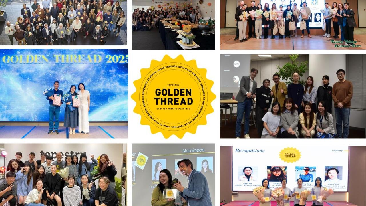 Golden Tread award logo with a collage of group images around it