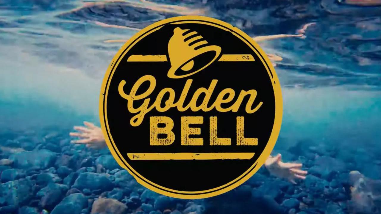 Golden Bell logo over an ocean scene