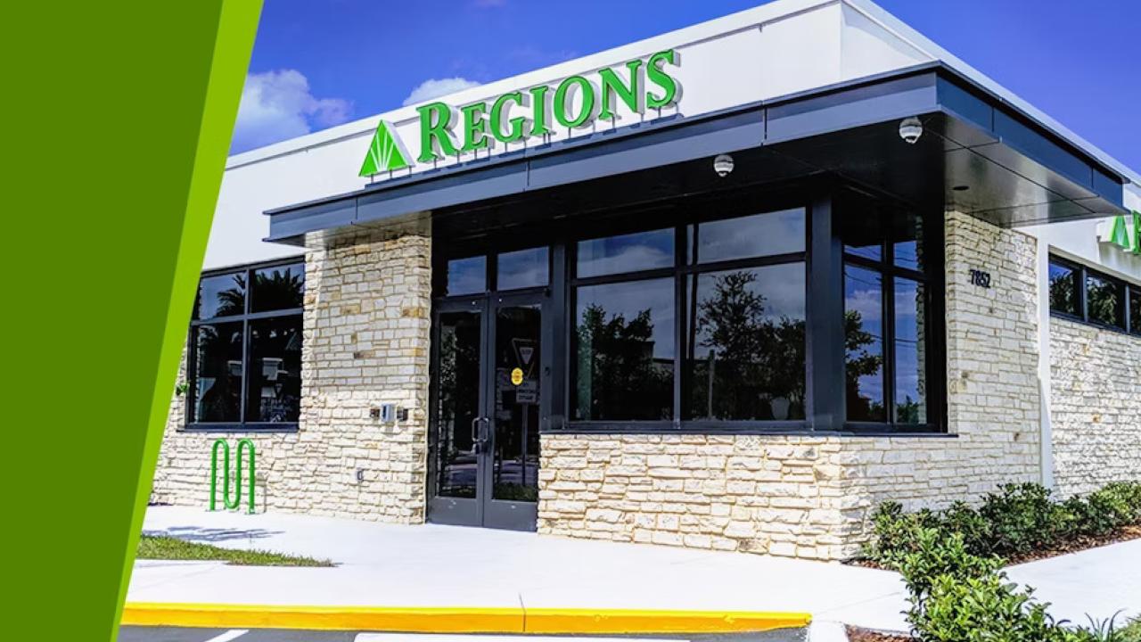 Exterior of a Regions Bank branch office