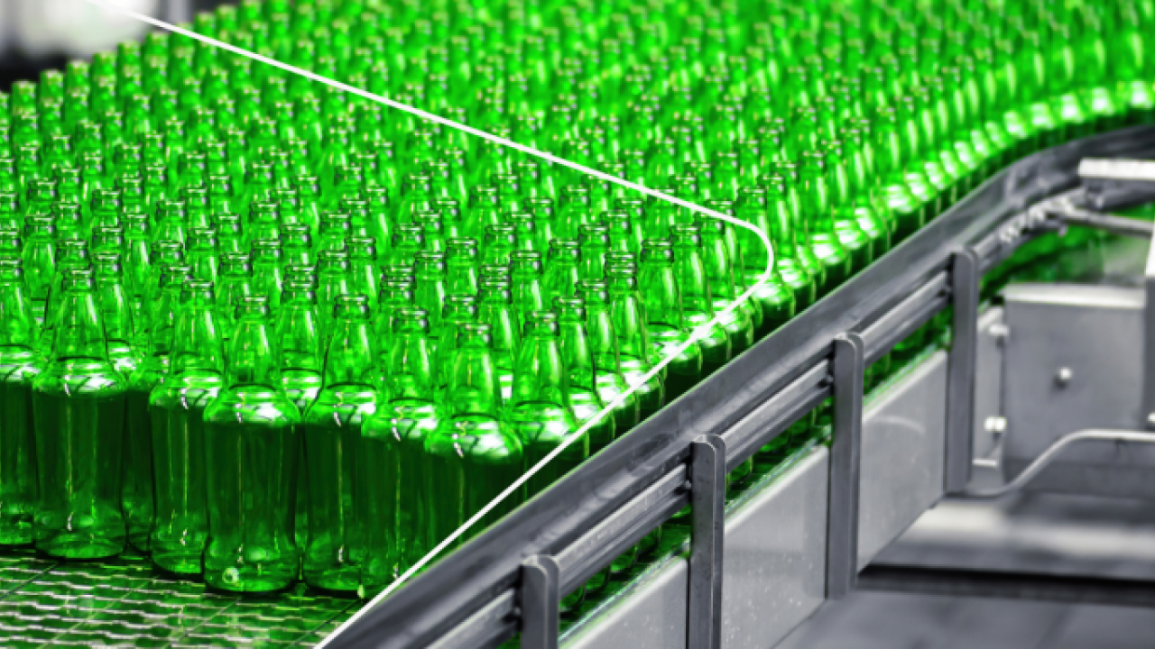 a production line of green clear bottler