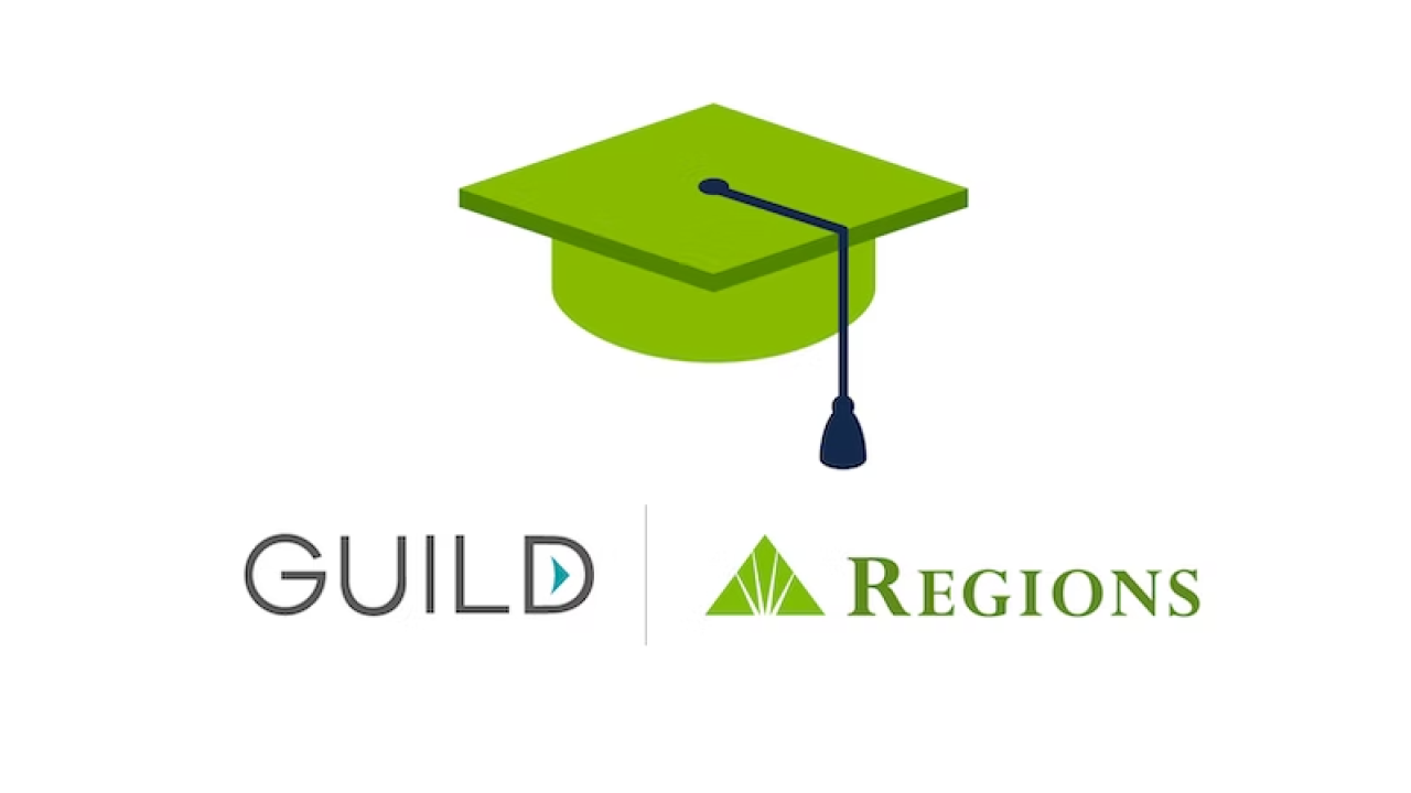 Graduation cap with Guild and Regions logos