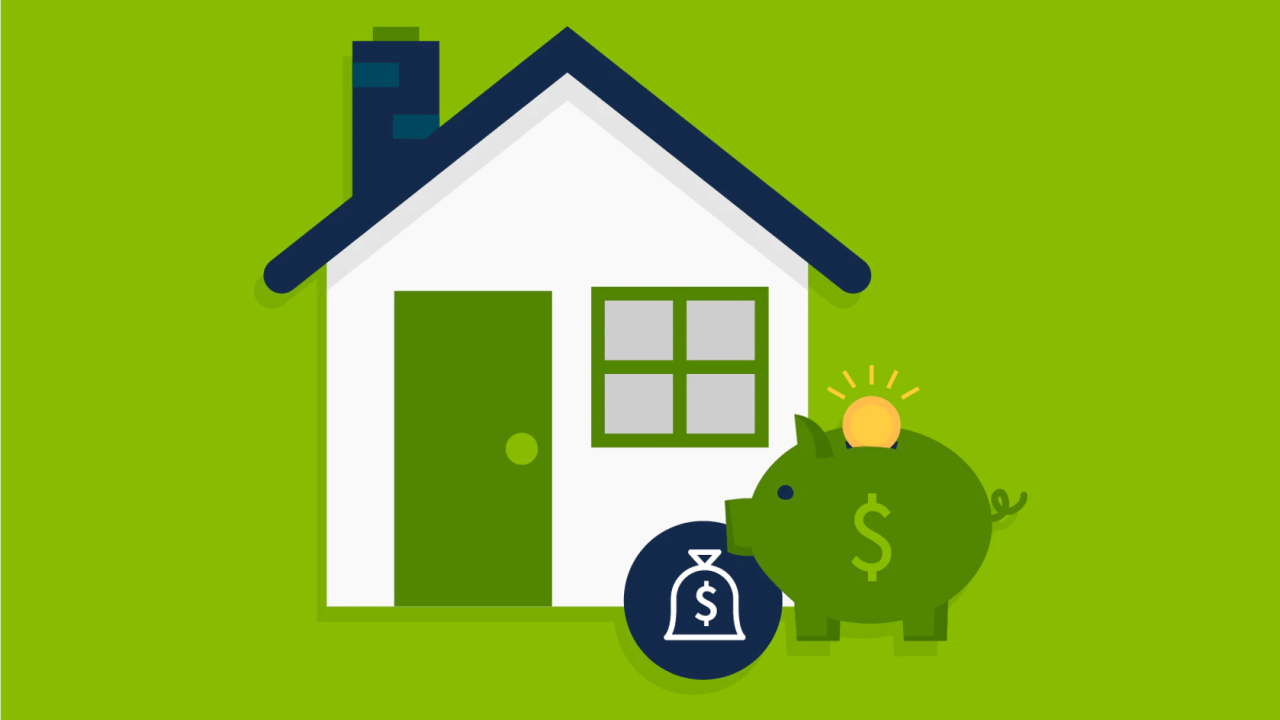 green piggy bank in front of a house