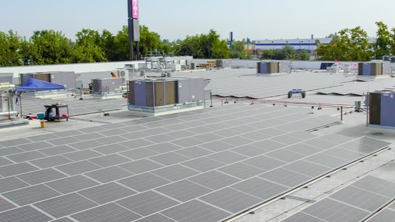 Solar panels on top of a building