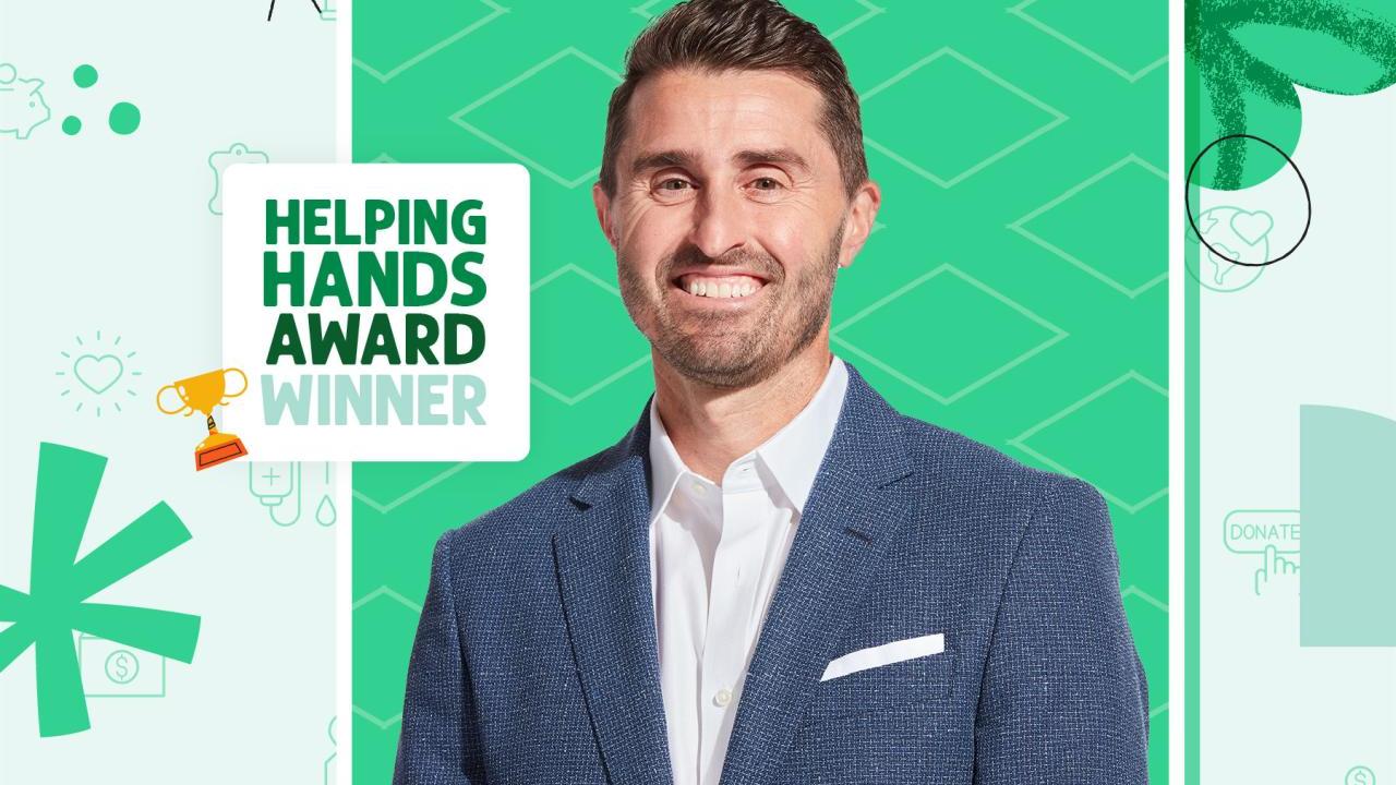 "Helping Hands Award Winner" and profile.